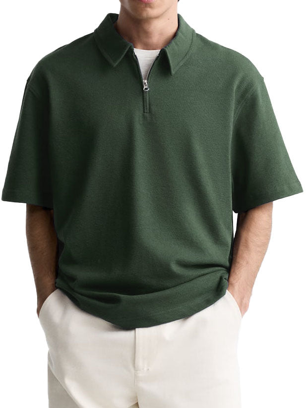 Men's Casual Basic Zipper Short Sleeve Polo Shirt