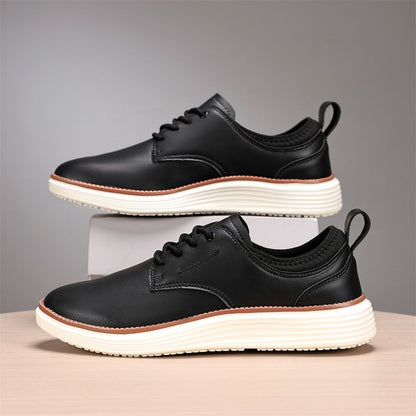 Men’s Comfortable Lace-Up Brogue Sneakers – Genuine Leather, Arch Support, Wide-Toe Fit, Shock-Absorbing Sole for All-Day Comfort