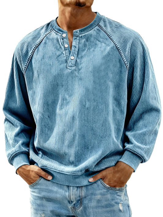 Men's Retro Corduroy Raglan Casual Long-Sleeve Henley Shirt