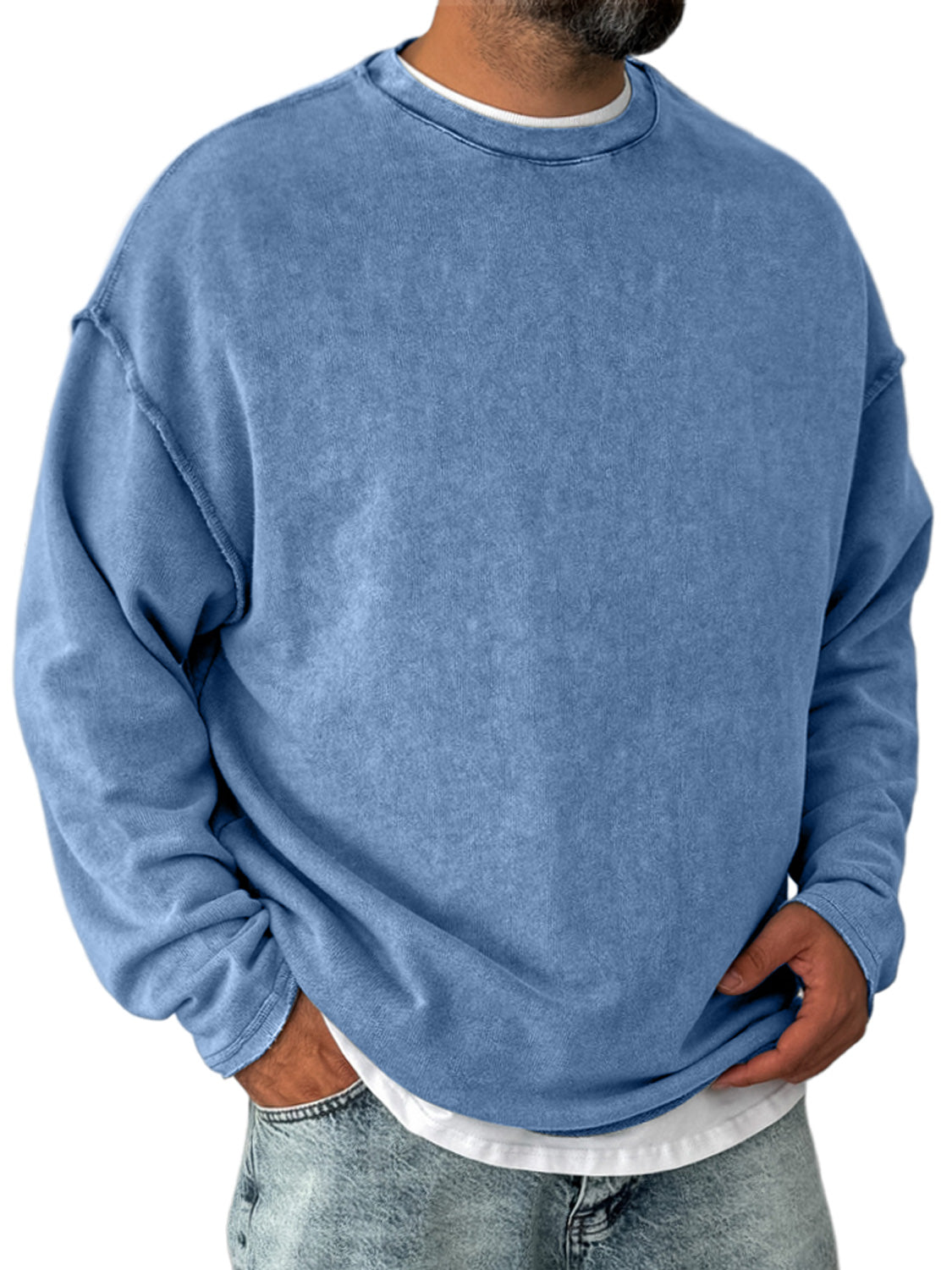 Men's Retro Round Neck Distressed Casual Comfortable Long Sleeve T-shirt
