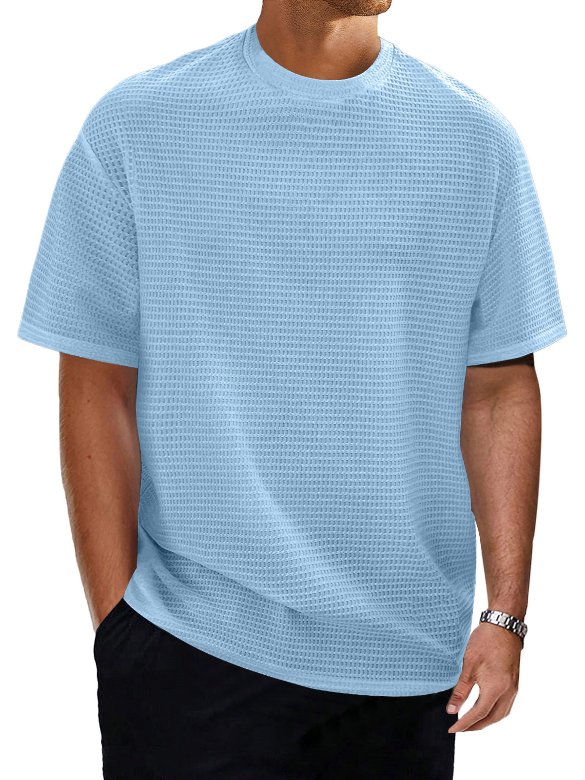 Men's Casual Round Neck Textured Solid Color Short Sleeve T-Shirt