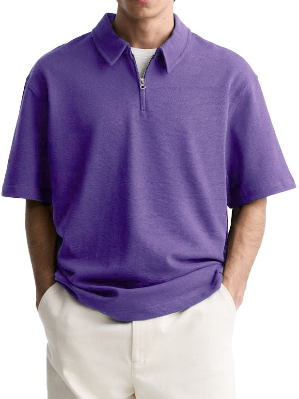 Men's Casual Basic Zipper Short Sleeve Polo Shirt