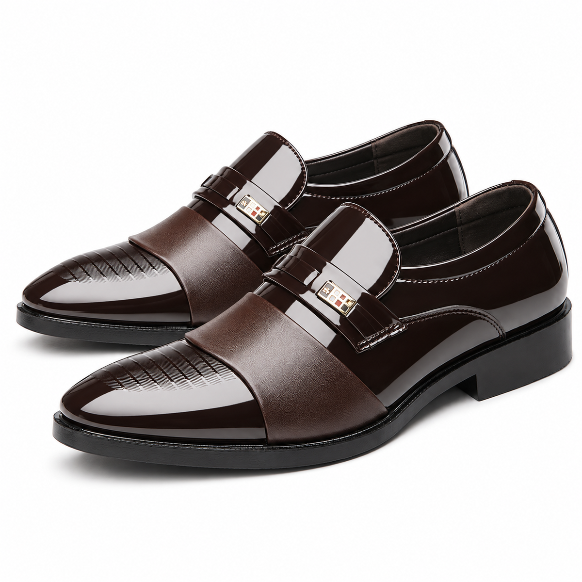 Men’s High-Shine Slip-On Dress Shoes | Black & Espresso Brown