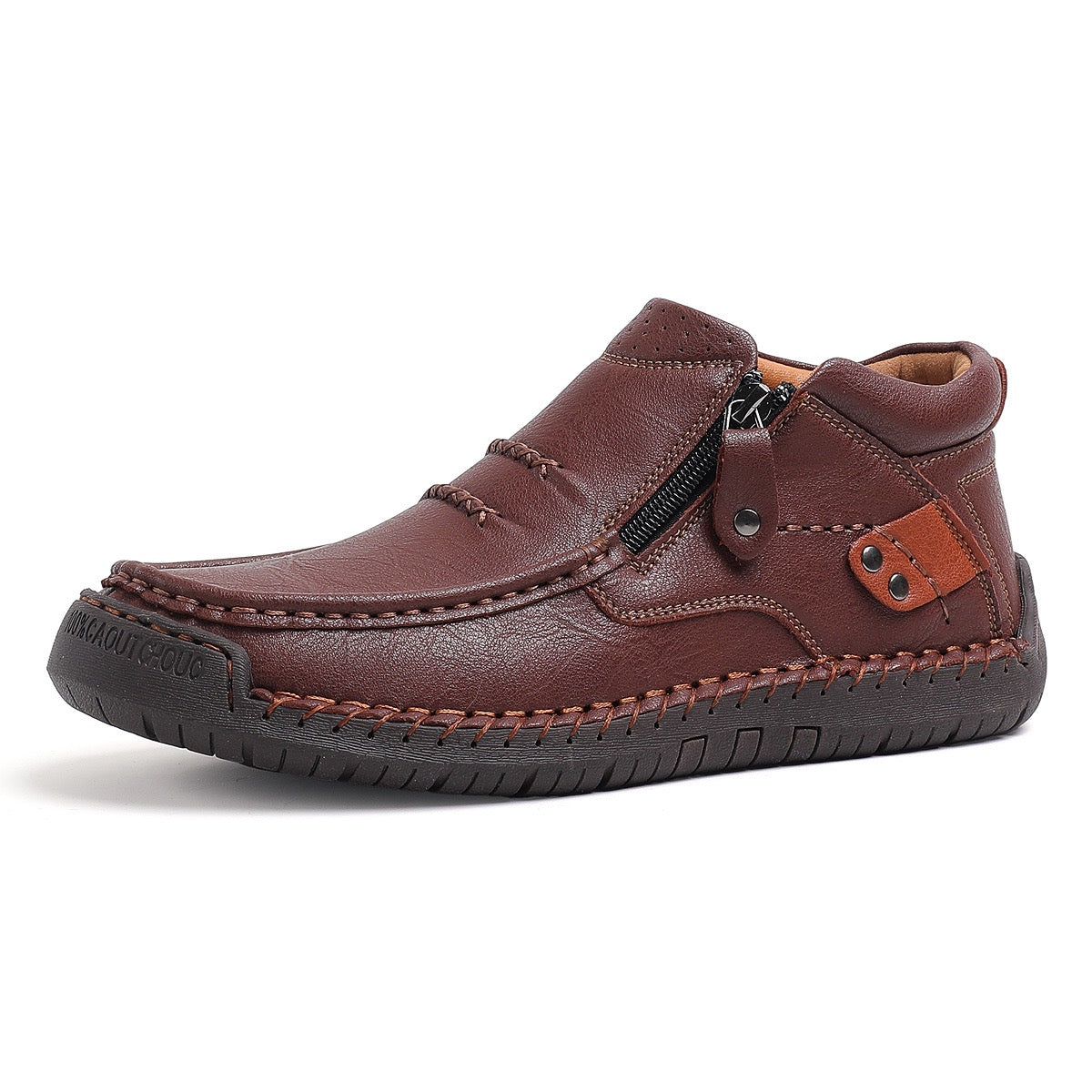 Men's Handmade Leather Boots with Arch Support & Wide Toe Box | Easy Zip Design