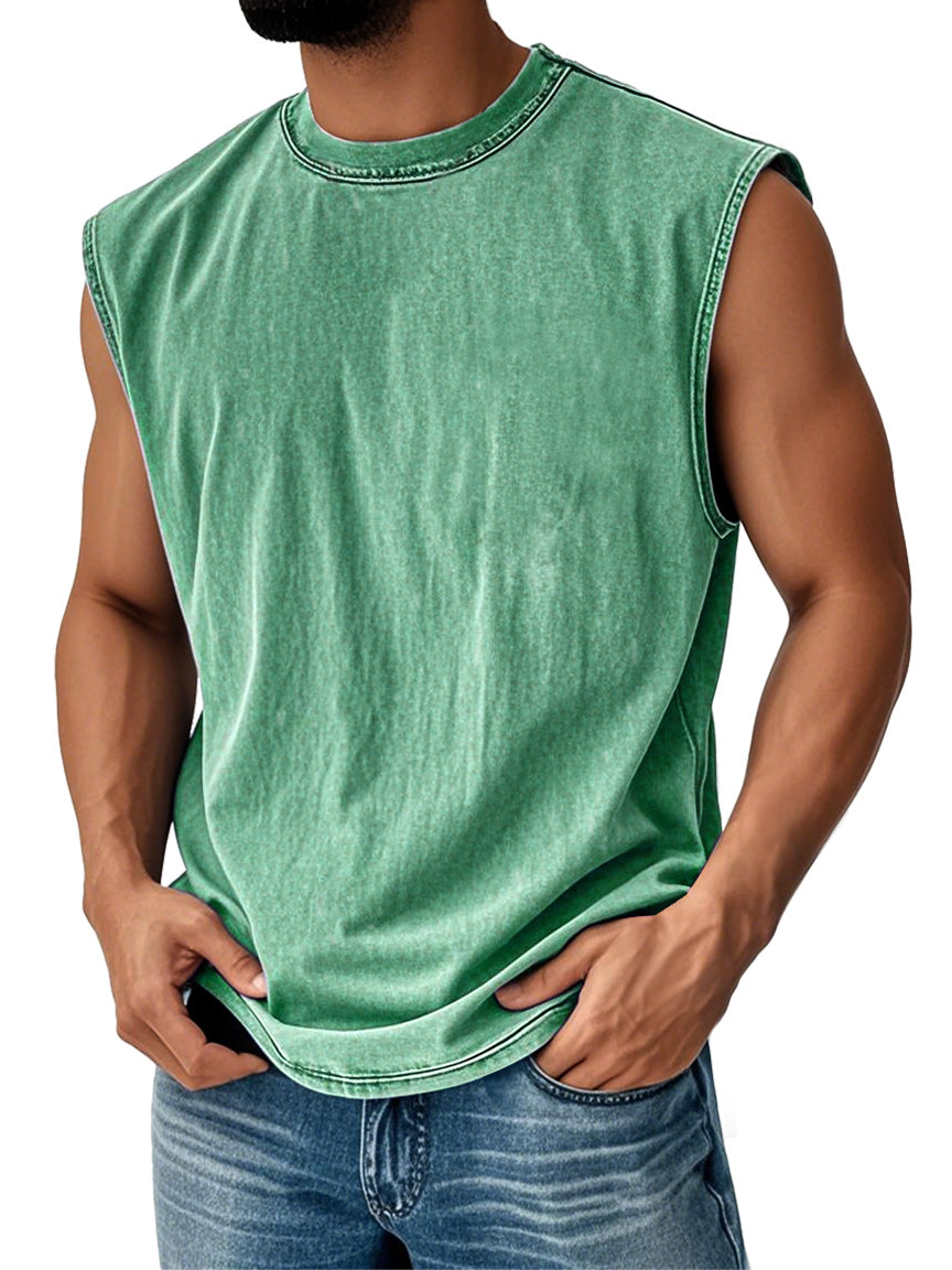 Men's Retro Round Neck Casual Solid Color Sleeveless Vest