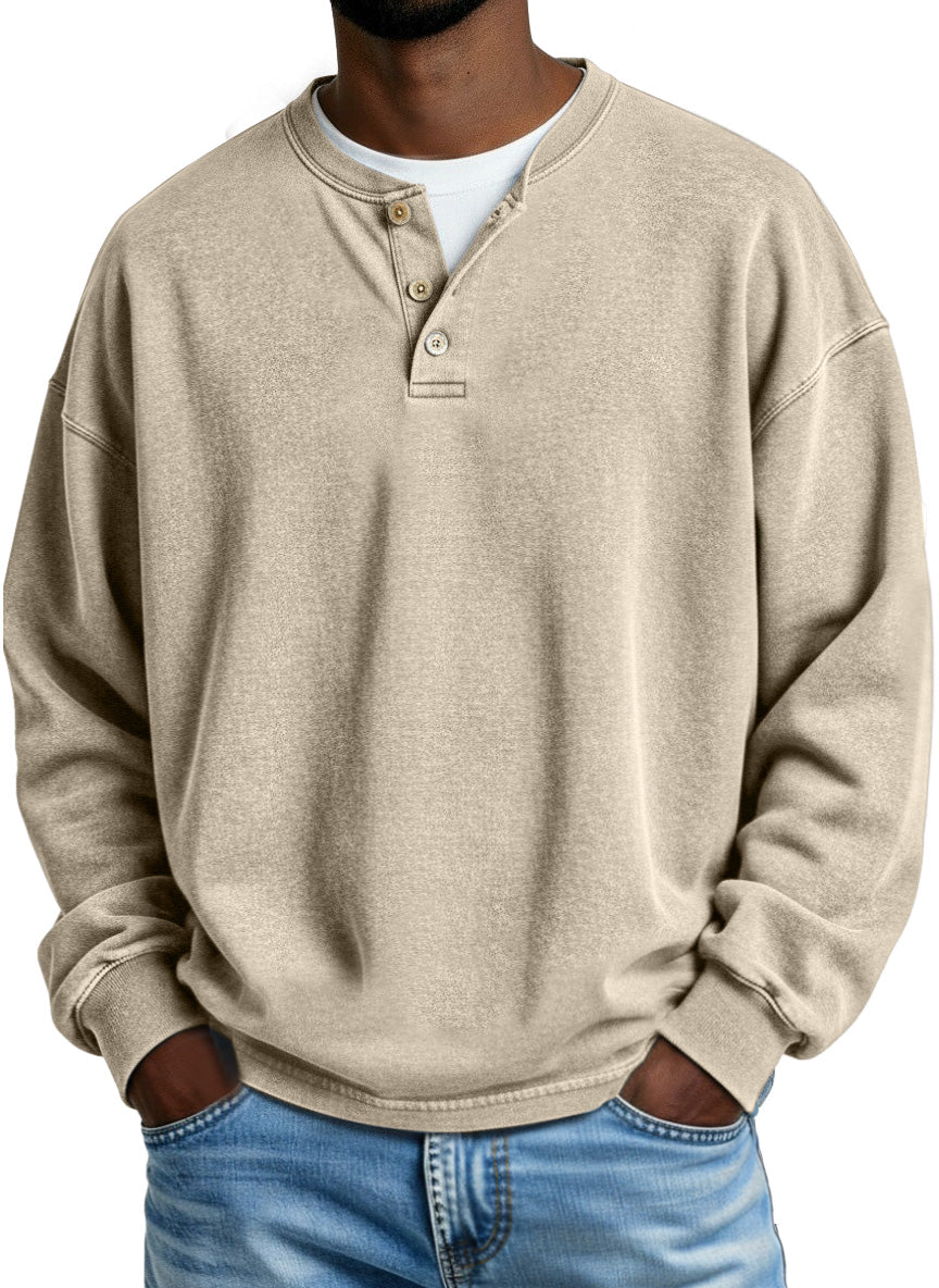 Retro Solid Color Simple Button Long Sleeve Polo Shirt