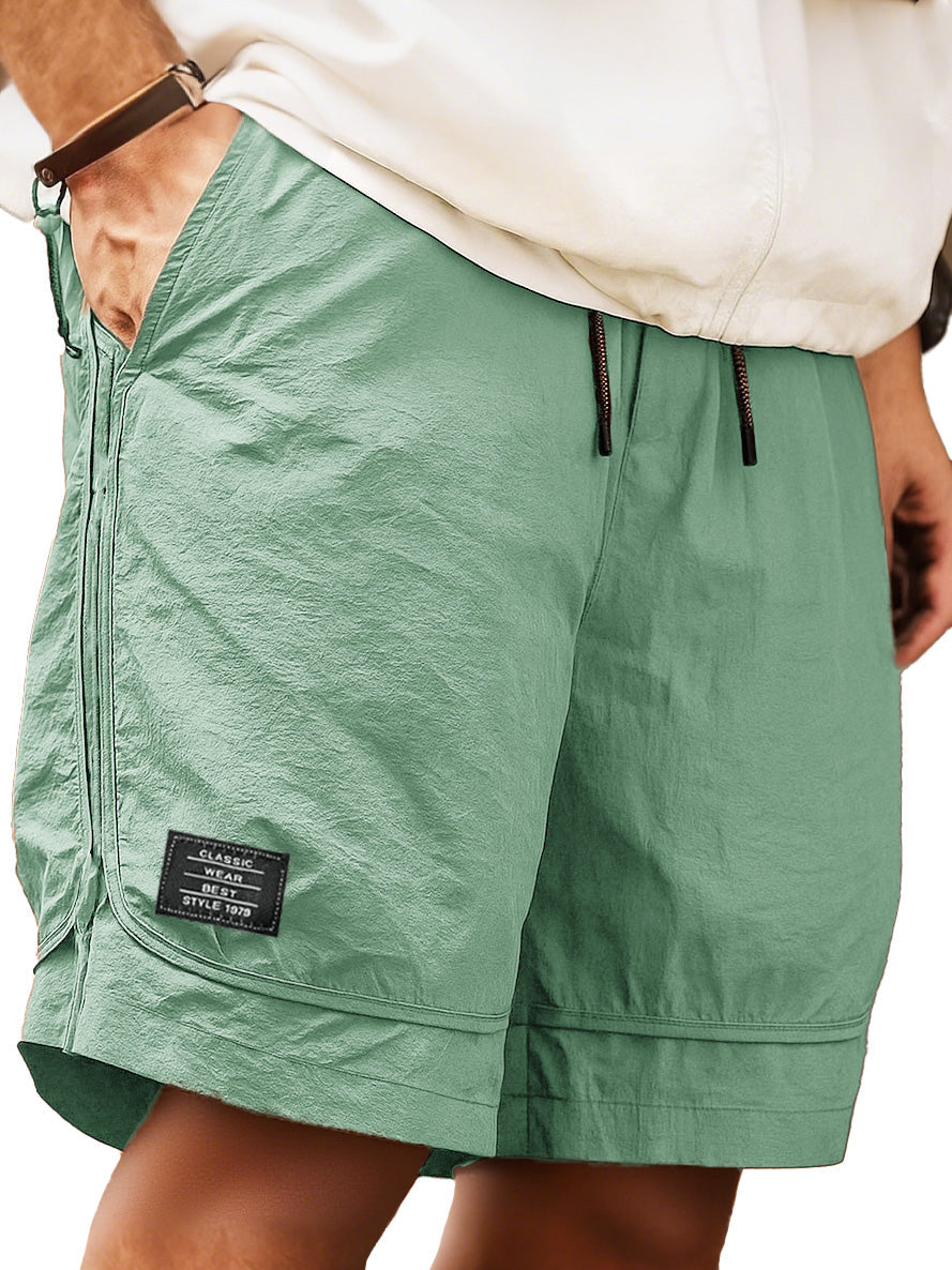 Men's Retro Outdoor Workwear Sports Quick-drying Embroidered Logo Elastic Waist Drawstring Pocket Shorts 