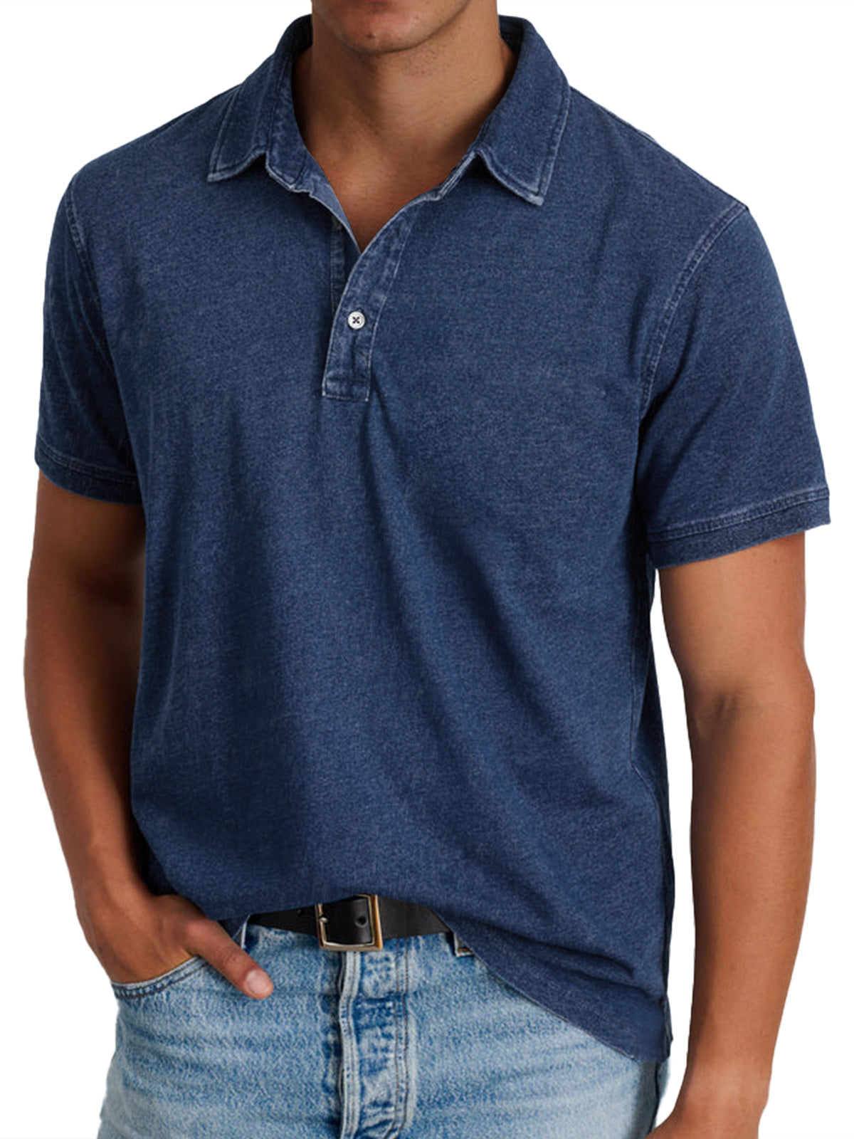 Men's Retro Lapel Button Casual Solid Color Short Sleeve POLO Shirt