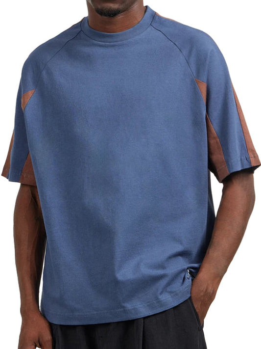 Men's Designer Color-Blocked Crew Neck Short-Sleeved T-shirt