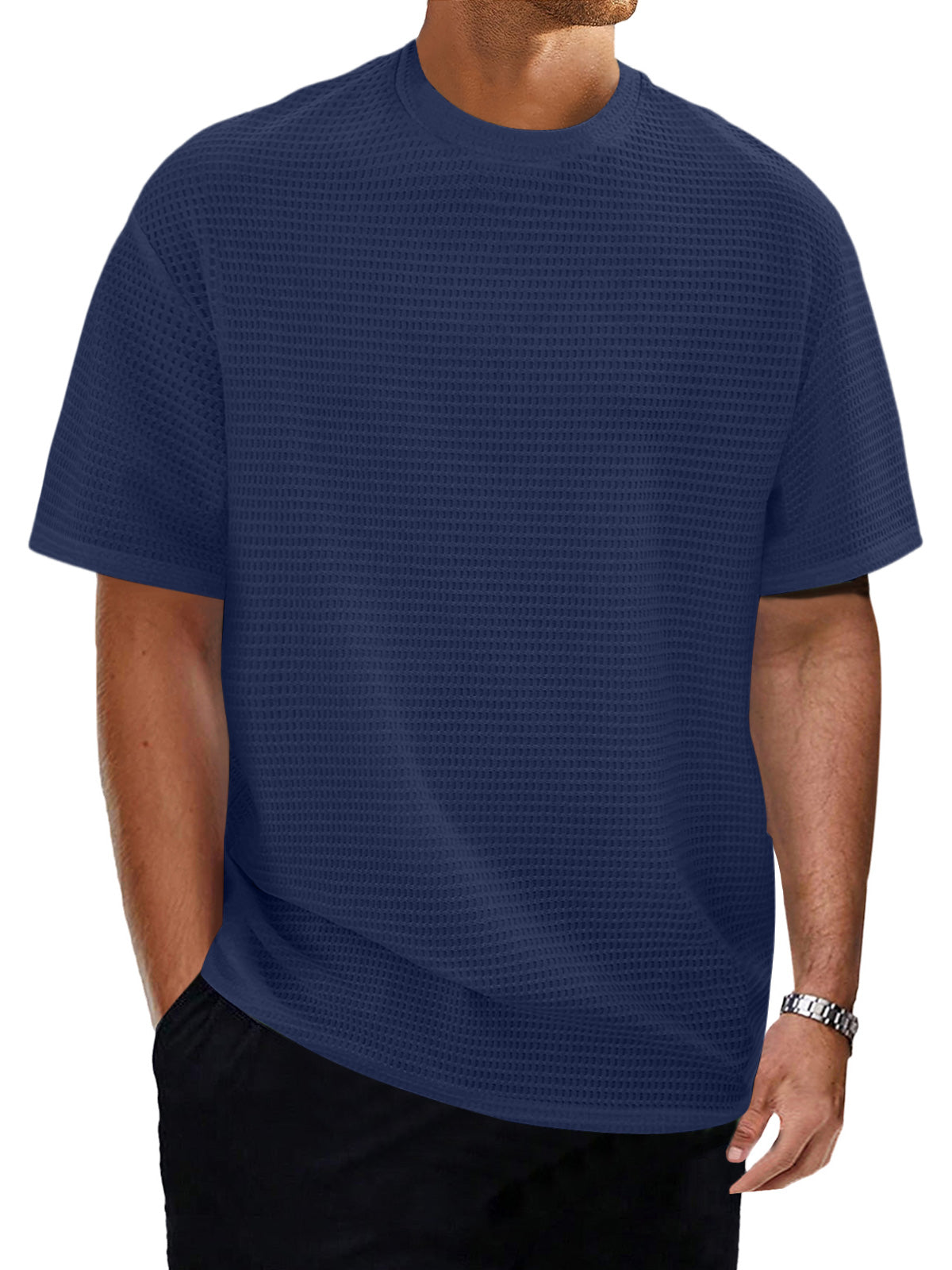 Men's Casual Round Neck Textured Solid Color Short Sleeve T-Shirt
