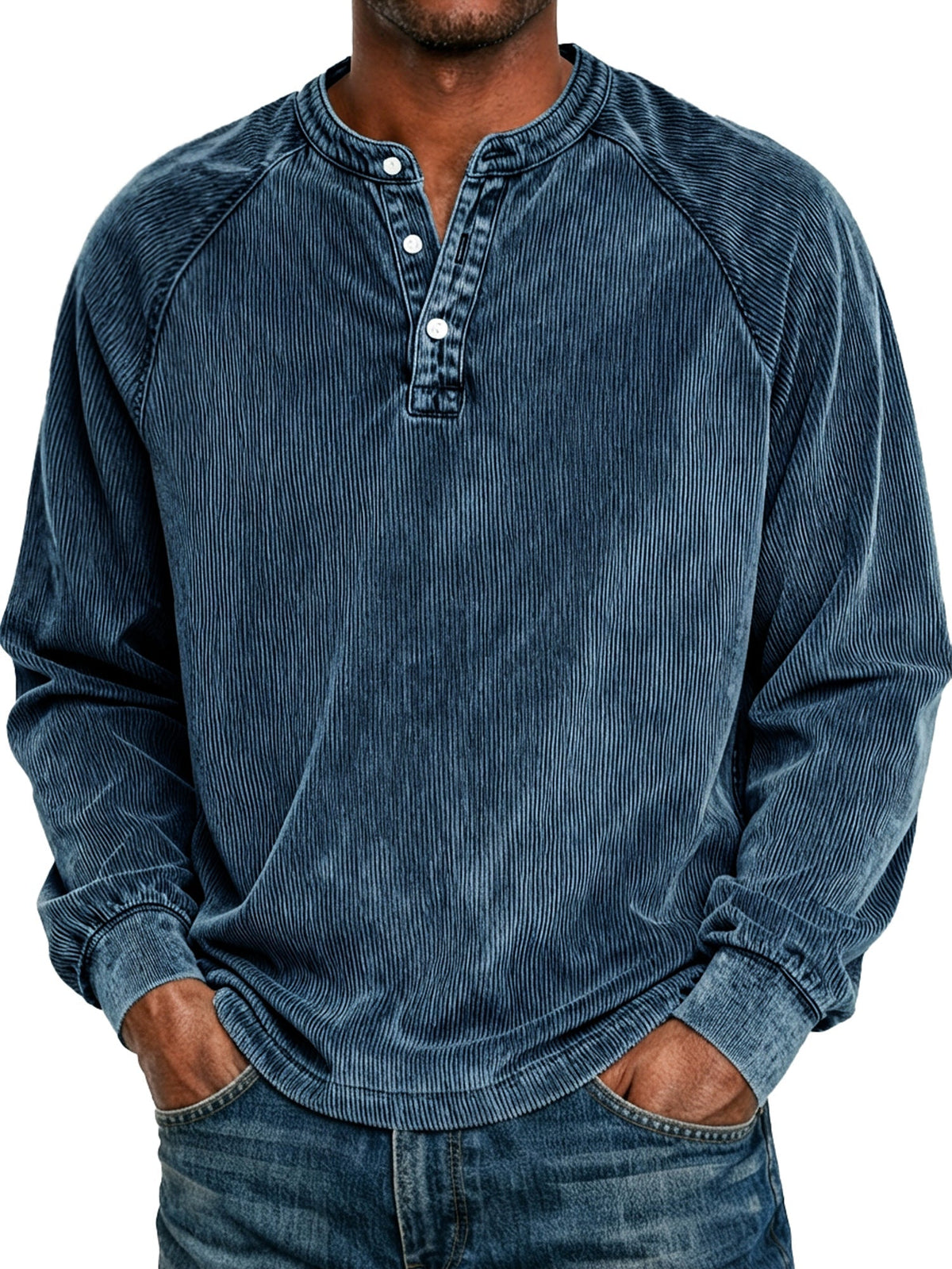 Men's Retro Raglan Corduroy Casual Long-Sleeve Henley Shirt