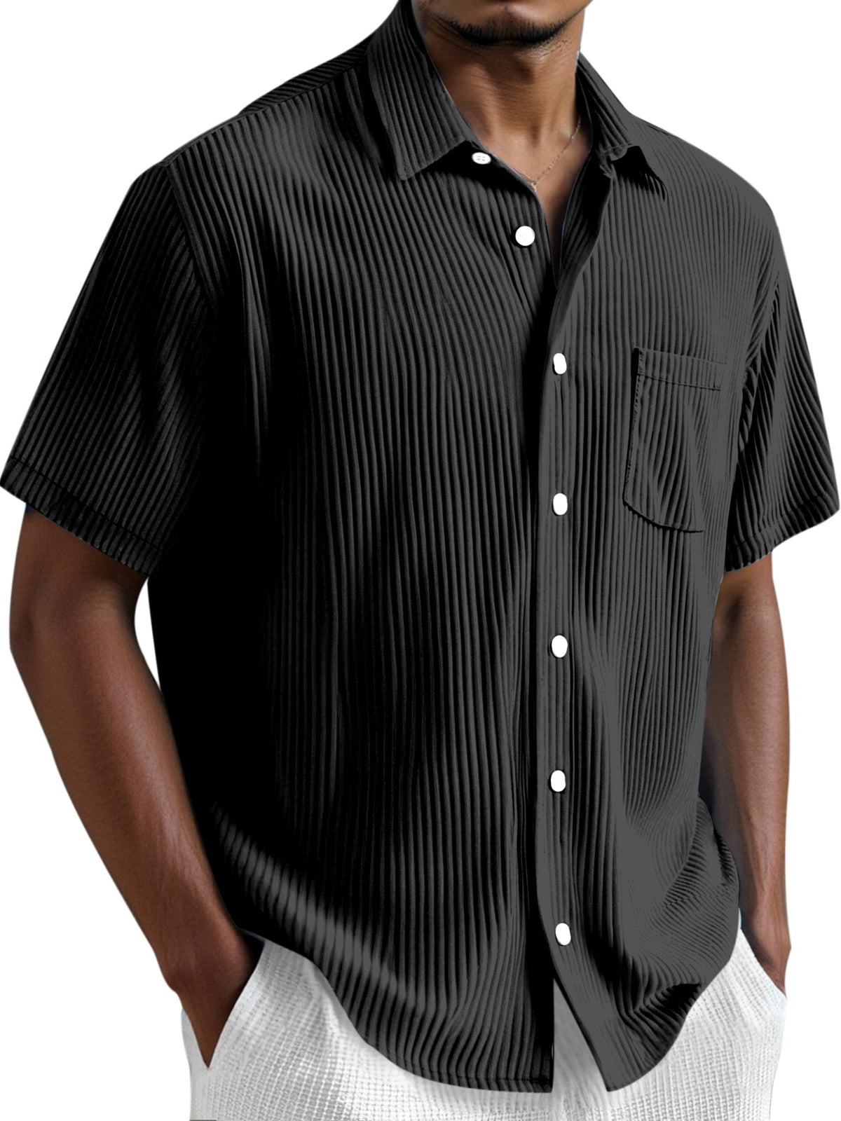 Men's Simple Solid Color Vertical Pit Short Sleeve Shirt