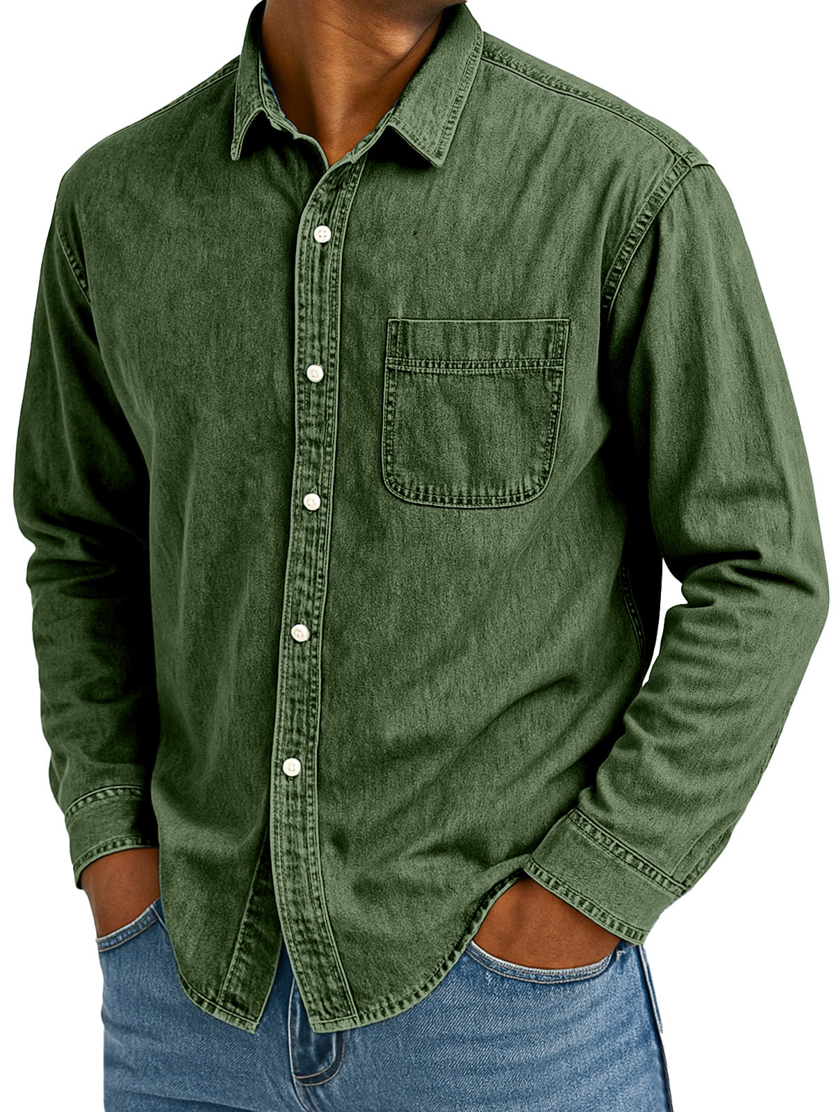 Men's Retro Casual Solid Color Loose Lapel Long Sleeve Shirt With Pockets