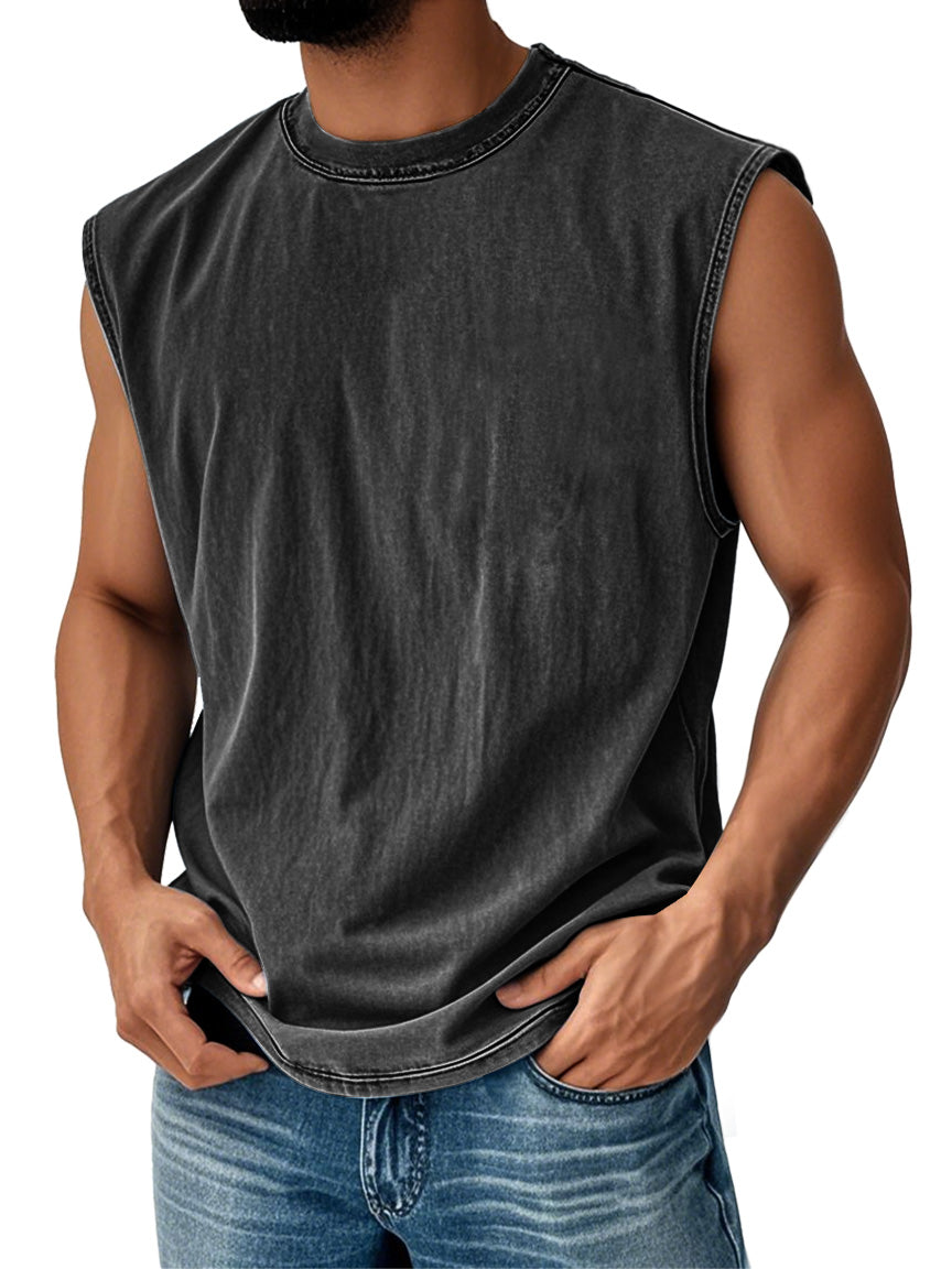 Men's Retro Round Neck Casual Solid Color Sleeveless Vest
