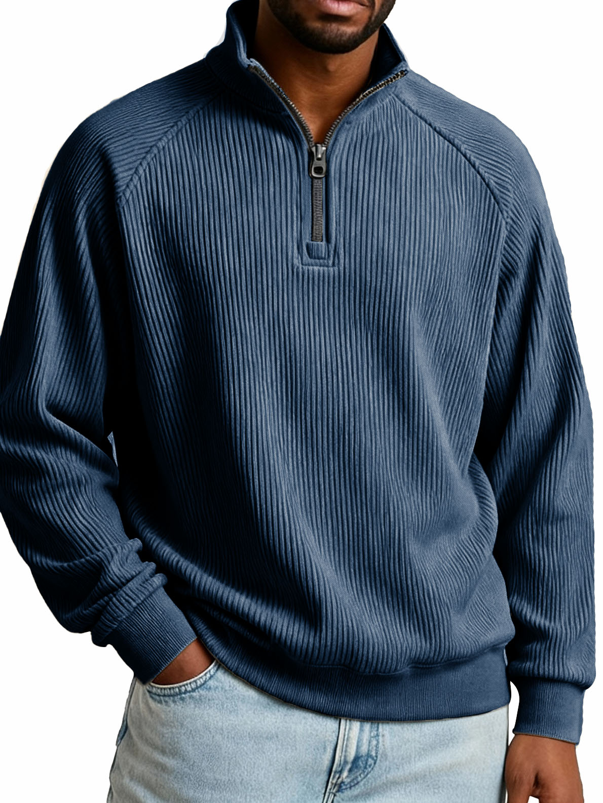 Men's Fashion Casual Raglan Sleeve Stand Collar Long Sleeve Sweatshirt