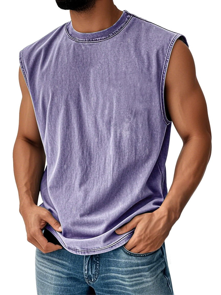 Men's Retro Round Neck Casual Solid Color Sleeveless Vest