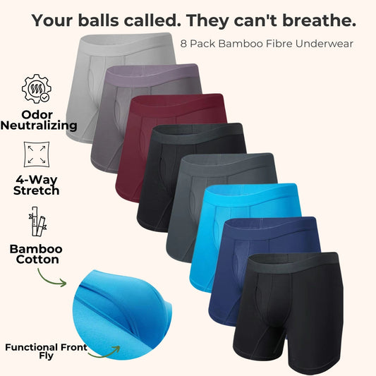 8 Pack - Dual Pouch Bamboo Boxers