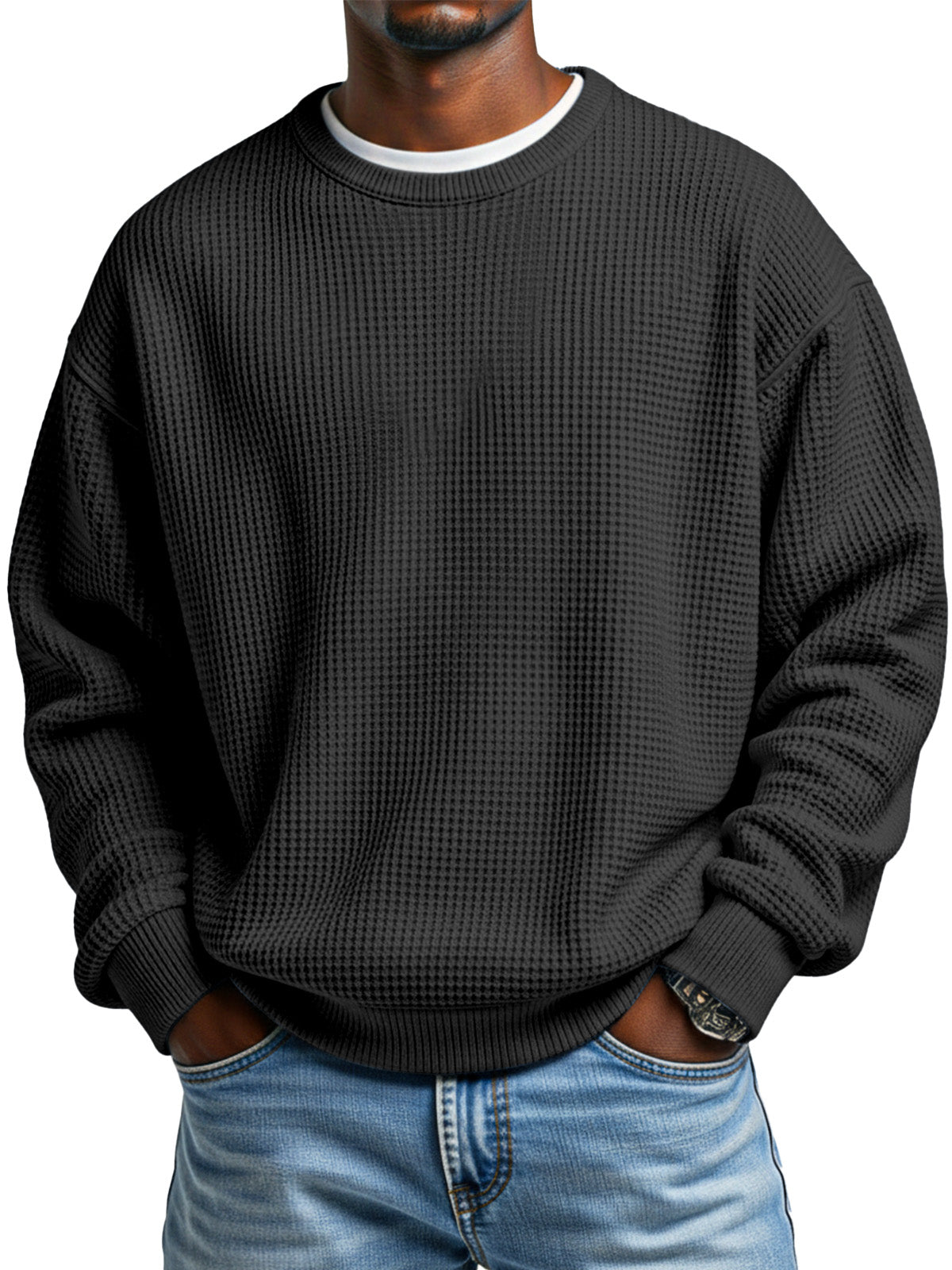 Men's Autumn Simple Waffle Neck Long Sleeve Sweater