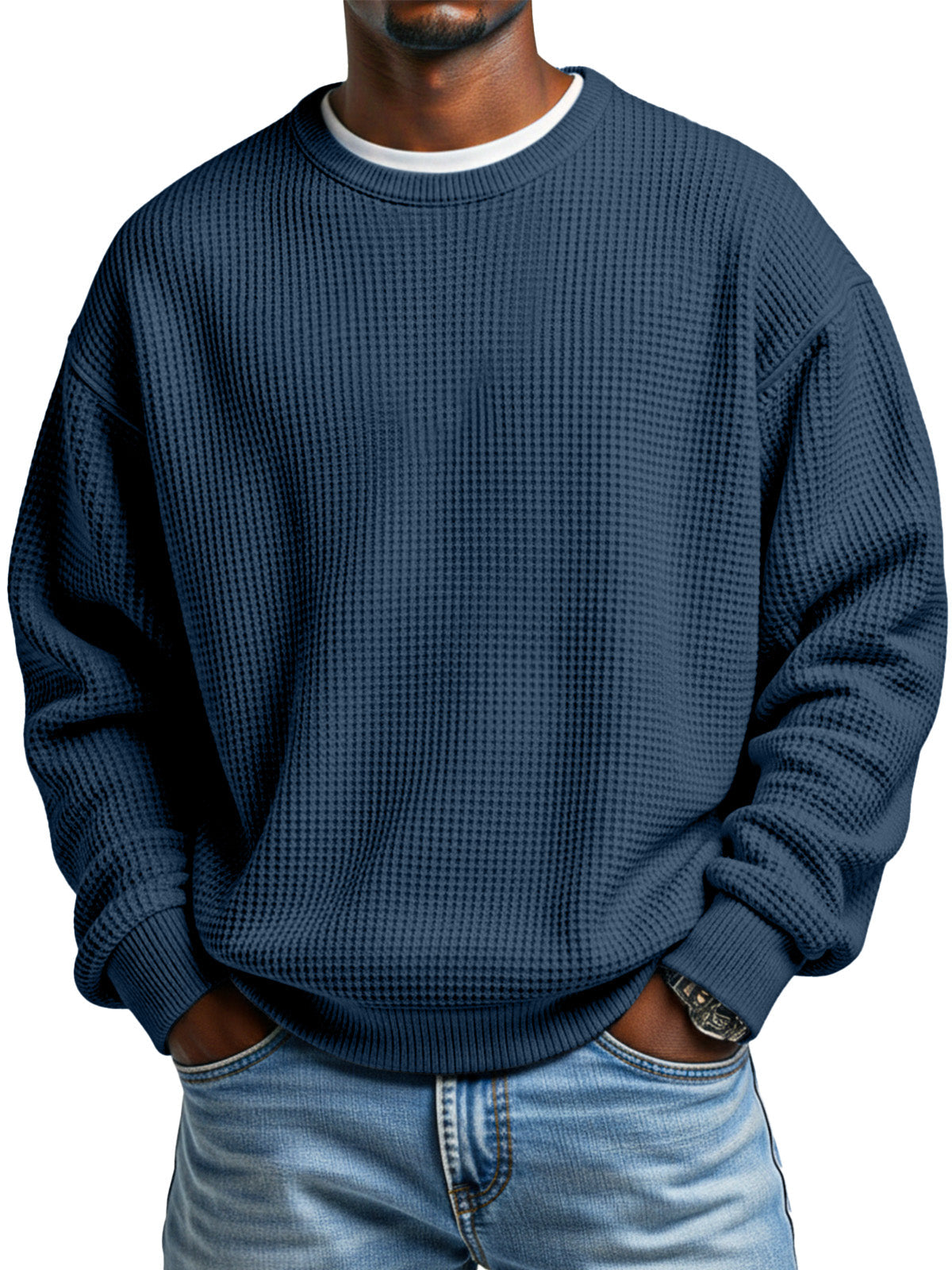 Men's Autumn Simple Waffle Neck Long Sleeve Sweater