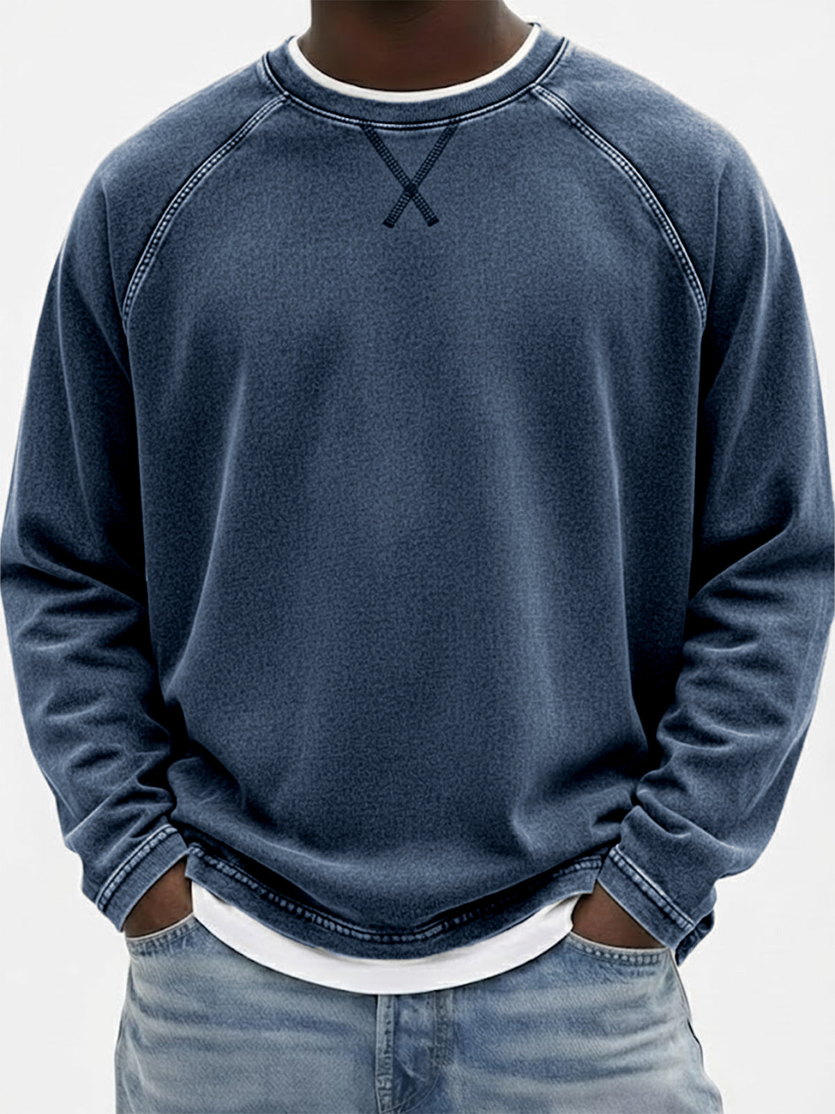 Men's Vintage Dyed Raglan Embroidered Patchwork Pullover Casual T-Shirt