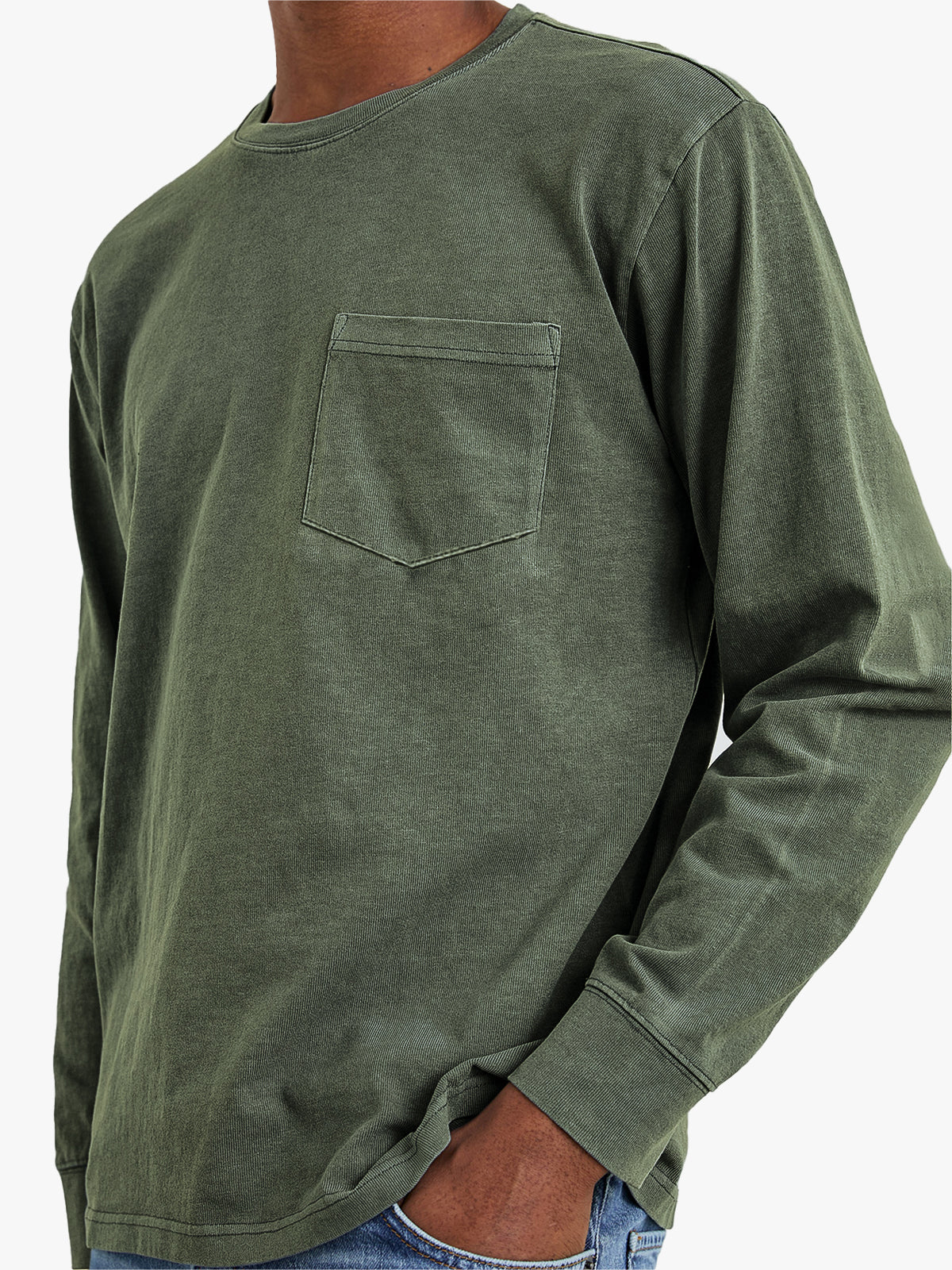 Men's Comfort Vintage Cotton Long Sleeve Basic T-Shirt With Chest Pocket