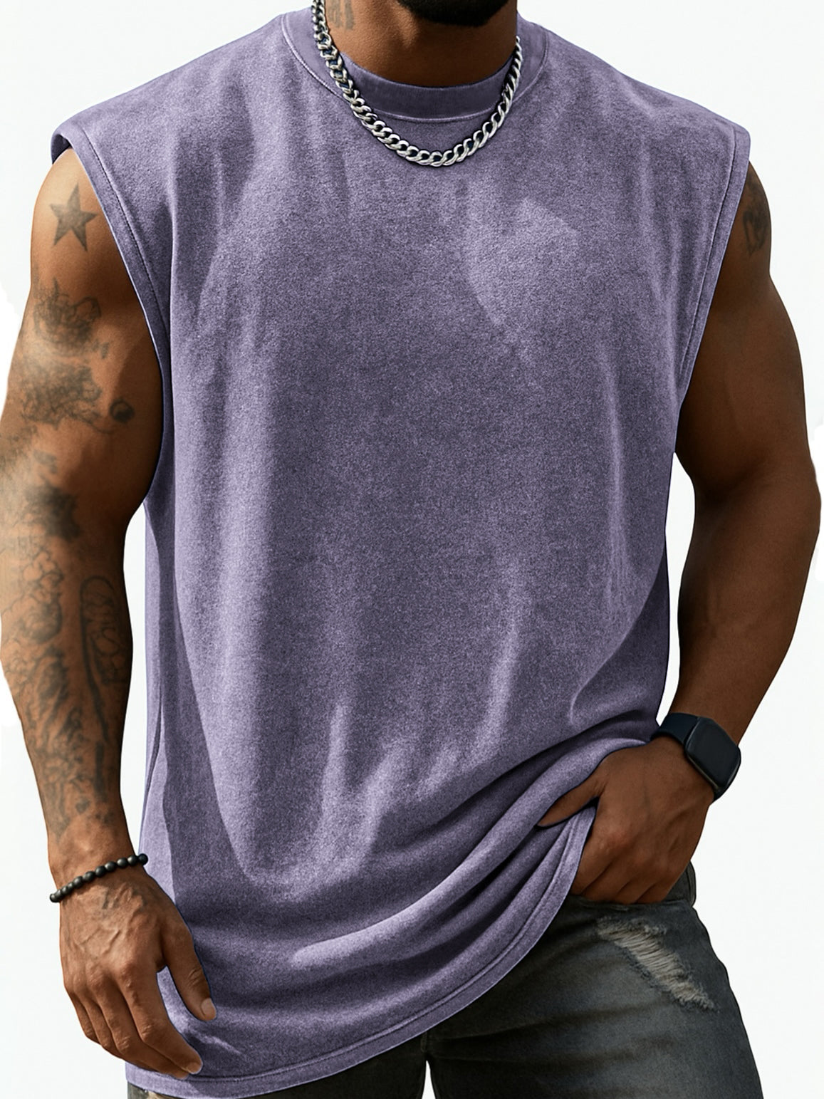 Men's Stylish Distressed Tank Top Loose Casual Sleeveless Vest