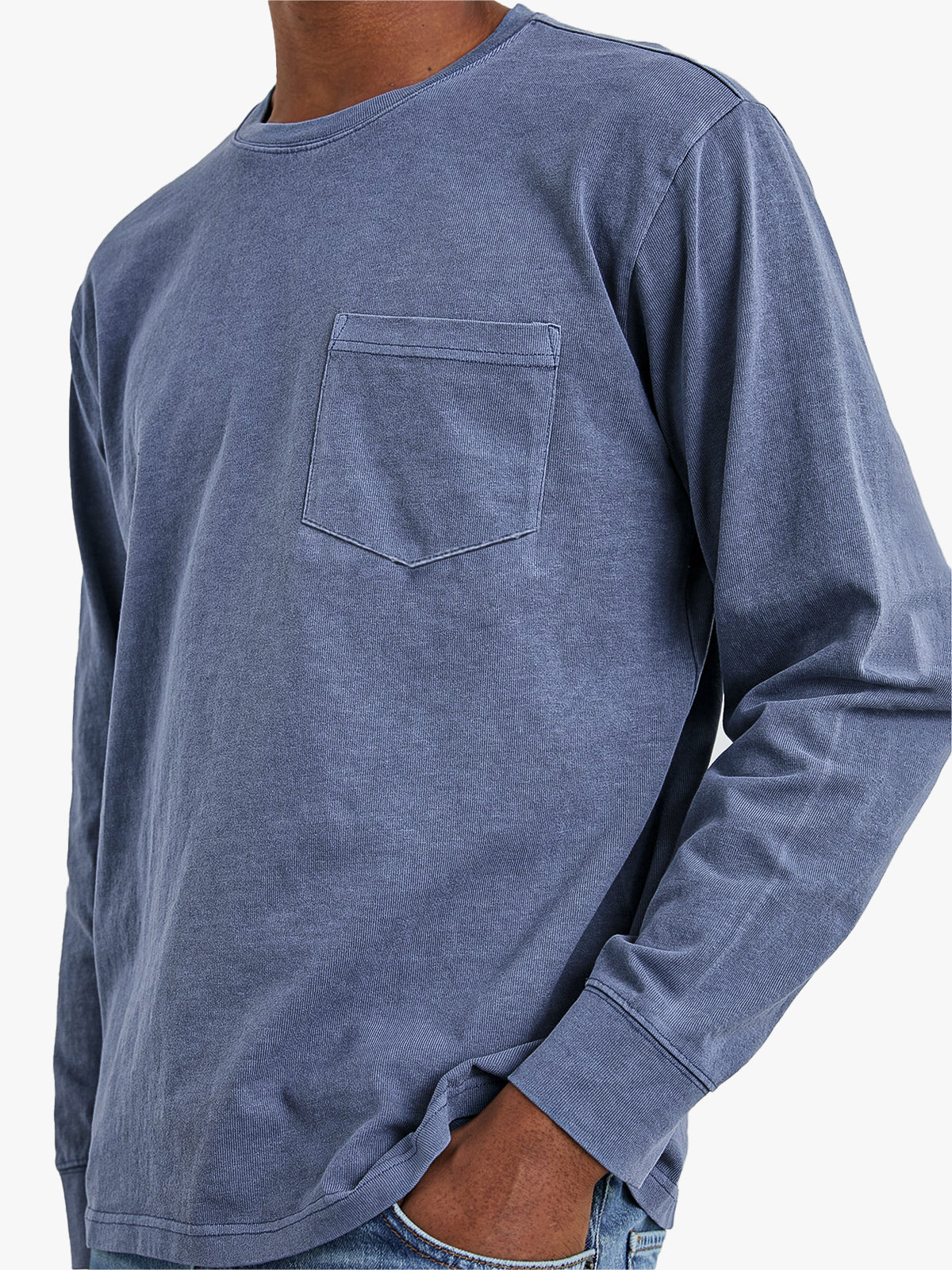 Men's Comfort Vintage Cotton Long Sleeve Basic T-Shirt With Chest Pocket