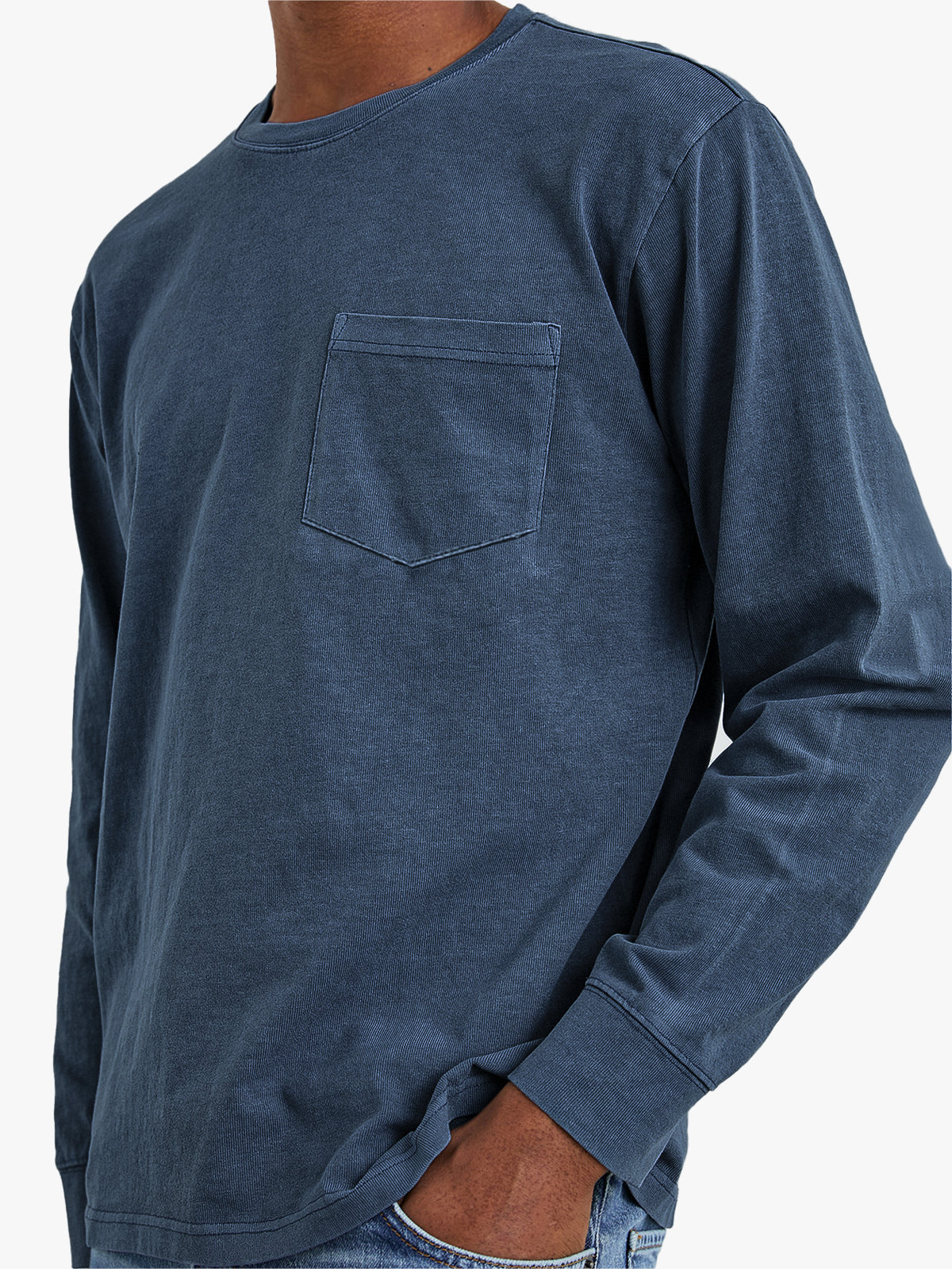 Men's Comfort Vintage Cotton Long Sleeve Basic T-Shirt With Chest Pocket