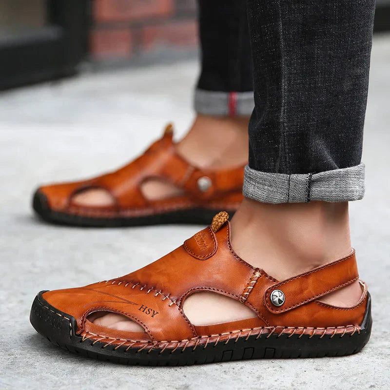 Summer Hollow Leather Shoes Men's Casual Sandals