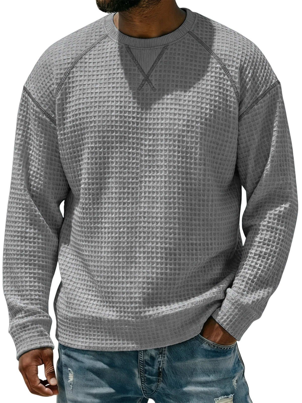 Men's Breathable Waffle Textured Raglan Sleeve Basic Pullover T-shirt