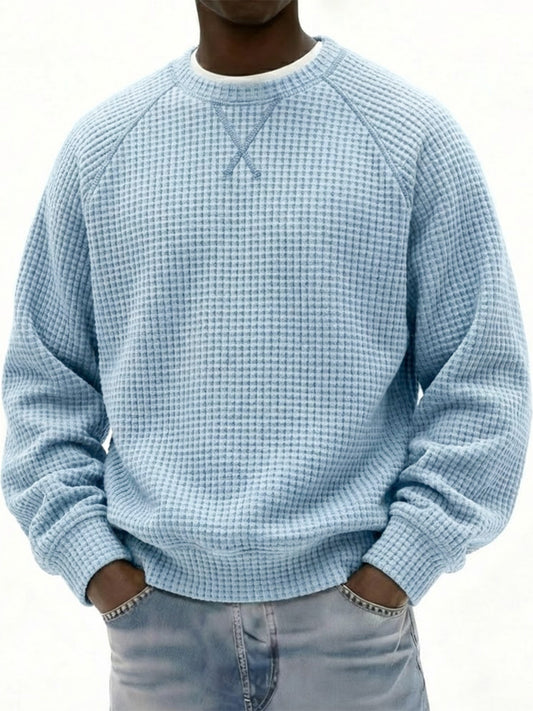 Men's Breathable Waffle Texture Patchwork Design Raglan Minimalist Pullover Top