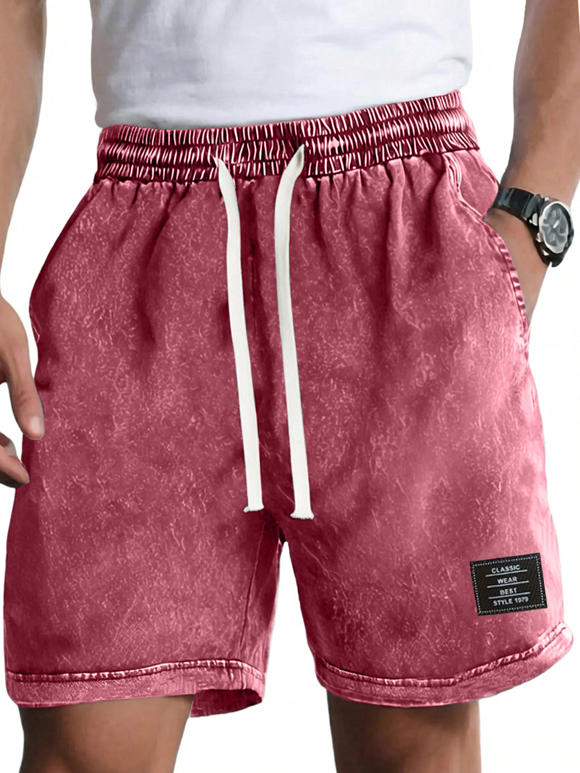 Men's Vintage Washed Distressed Cotton Embroidered Logo Multi-pocket Shorts