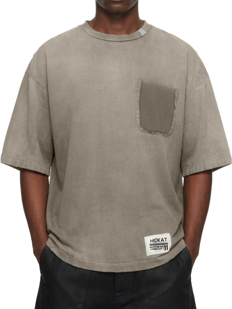 Men's Vintage Washed And Distressed Cotton Short Sleeved T-shirt