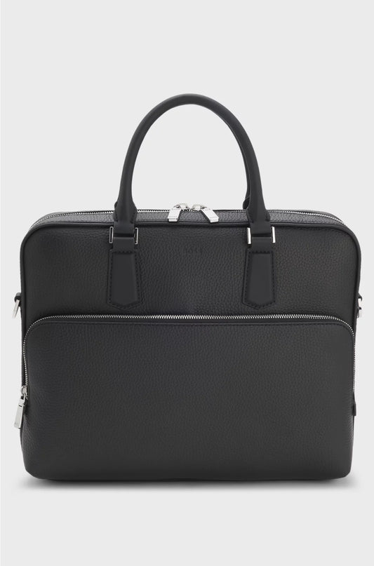 GRAINED ITALIAN-LEATHER DOCUMENT CASE WITH EMBOSSED LOGO
