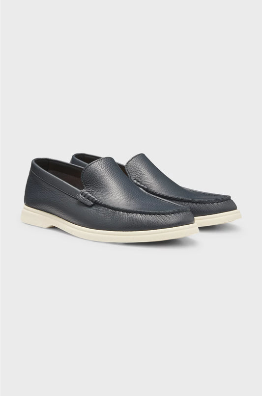 TUMBLED-LEATHER MOCCASINS WITH LOGO DETAIL
