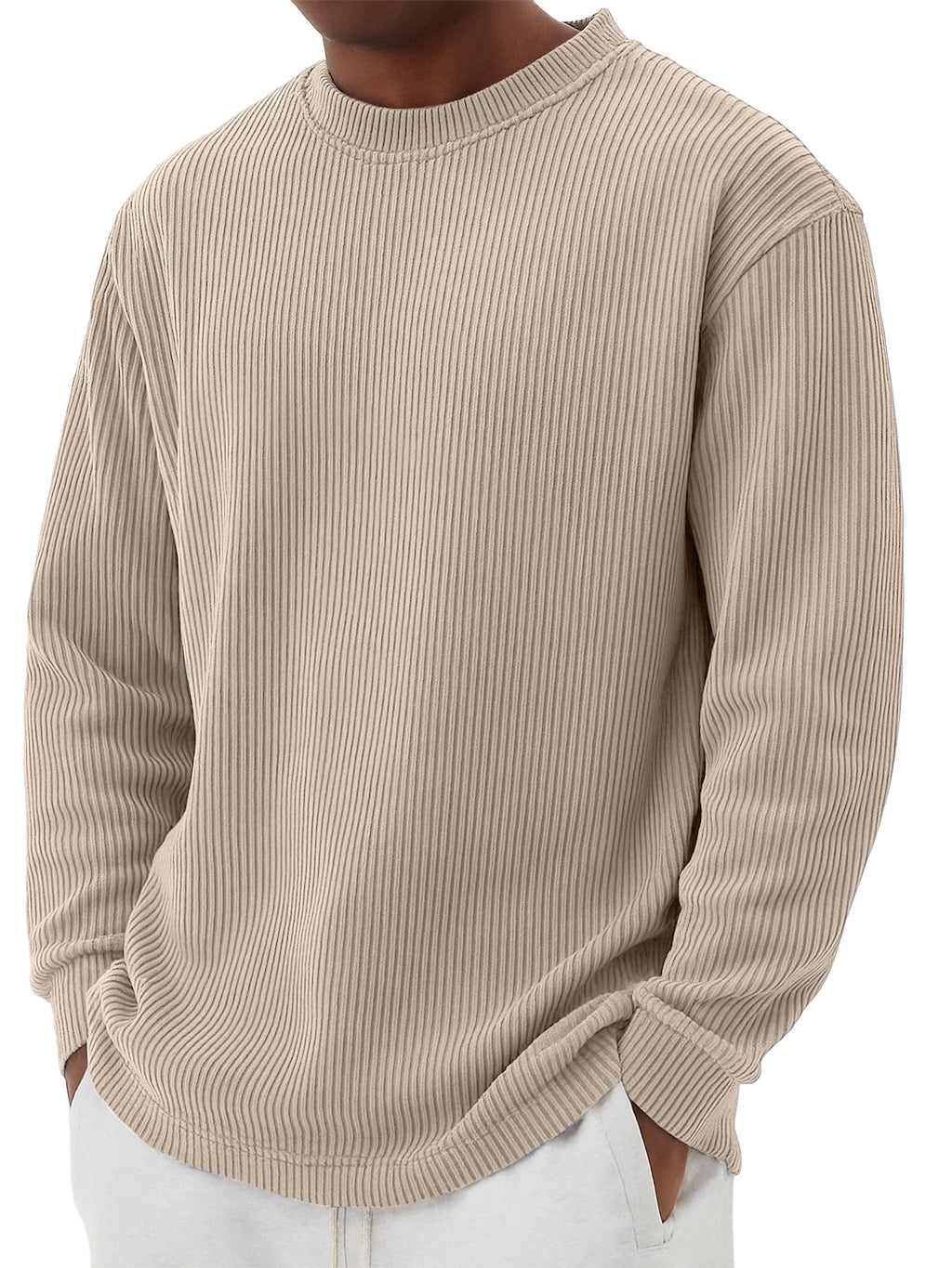 Men's Simple Casual Striped Crewneck Long Sleeved T-shirt