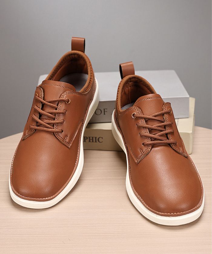 Men’s Comfortable Lace-Up Brogue Sneakers – Genuine Leather, Arch Support, Wide-Toe Fit, Shock-Absorbing Sole for All-Day Comfort