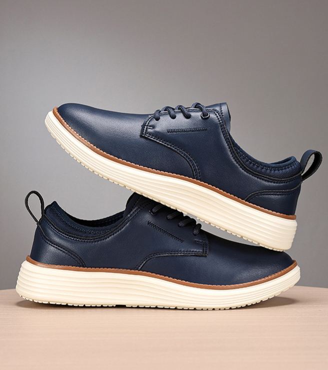 Men’s Comfortable Lace-Up Brogue Sneakers – Genuine Leather, Arch Support, Wide-Toe Fit, Shock-Absorbing Sole for All-Day Comfort